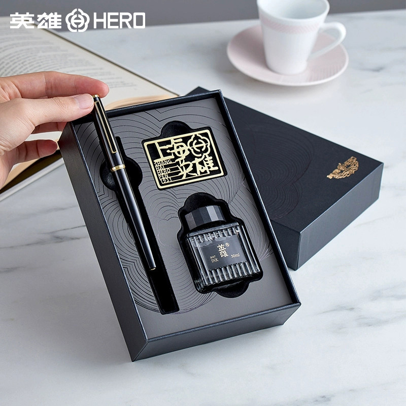 HERO英雄钢笔E518墨水礼盒成人商务书写钢笔高颜值送礼套装可定制刻字LOGO学生练字墨水笔