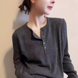 上衣毛衣女 显瘦打底针织衫 90%羊毛欧货2025新款 百搭半排扣薄款