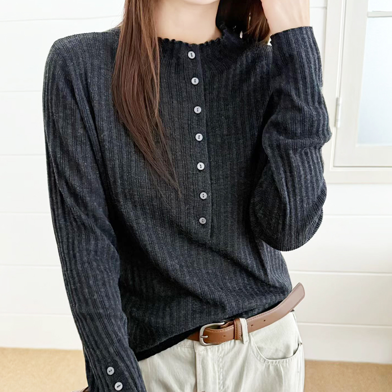 圆领半排扣薄款打底衫针织衫