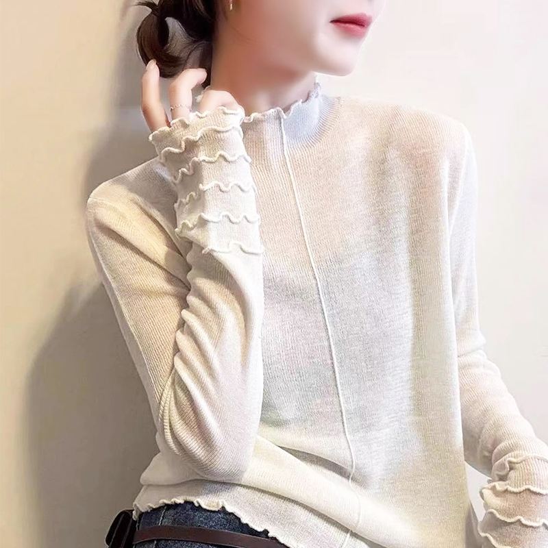 洋气木耳边半高领打底衫上衣女