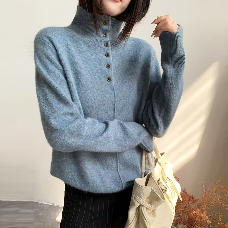 高领纽扣气质高级感套头上衣女