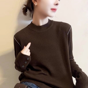 90%羊毛2026新款气质立领袖口纽扣毛衣打底衫针织衫上衣女