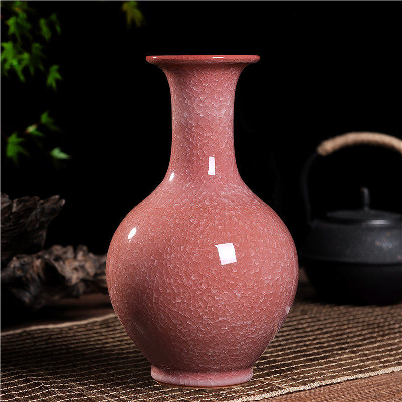 景德镇陶瓷摆件仿古官窑裂纹釉玉冰片花瓶客厅插花家居装饰工艺品