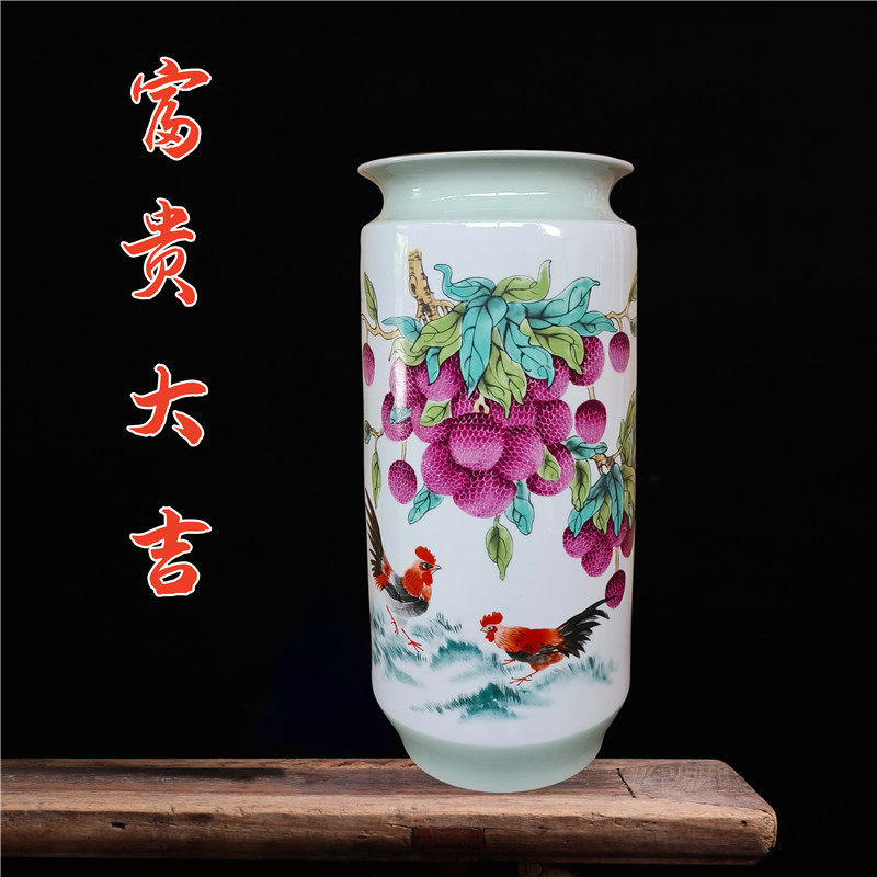 景德镇陶瓷器粉彩花瓶字画筒中式家居客厅插花装饰摆件箭筒玄关