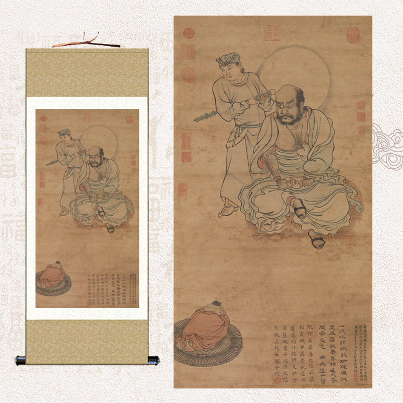 吴彬画观音大士图佛像画华严经善财童子供奉卷轴画人物画挂画成品
