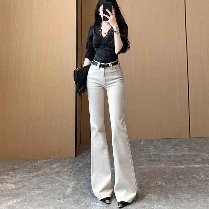 李李服饰老钱灰净版微喇牛仔裤女26春款高腰显瘦弹力气质长裤