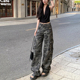 李李服饰迷彩高腰工装 高腰宽松显瘦拖地长裤 直筒牛仔裤 女2026冬季