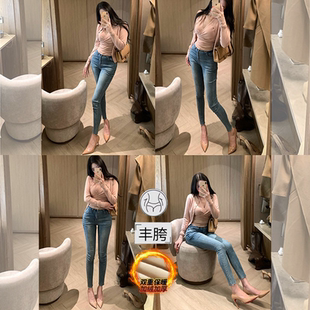 裤 李李服饰加绒加厚丰胯小脚牛仔裤 性感高腰修身 新款 子 女2025冬季