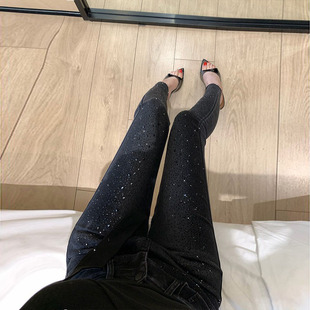 弹力牛仔裤 李李服饰星光闪闪烫钻重工小脚裤 修身 新款 女2026年夏季