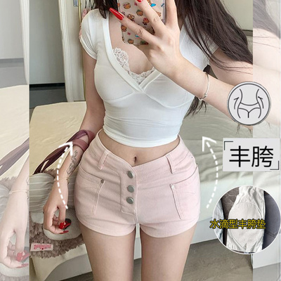 李李服饰粉色丰胯牛仔短裤女2025夏季新款低腰修身显瘦美胯超短裤