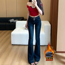 显瘦喇叭裤 新款 女2025年冬季 李李服饰加绒低腰紧身腰带微喇牛仔裤