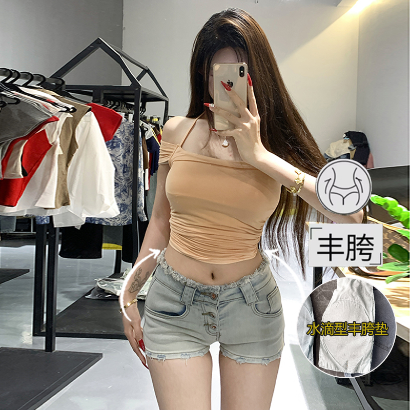 李李服饰毛边低腰丰胯牛仔短裤女2025秋季新款辣妹显瘦弹力热裤