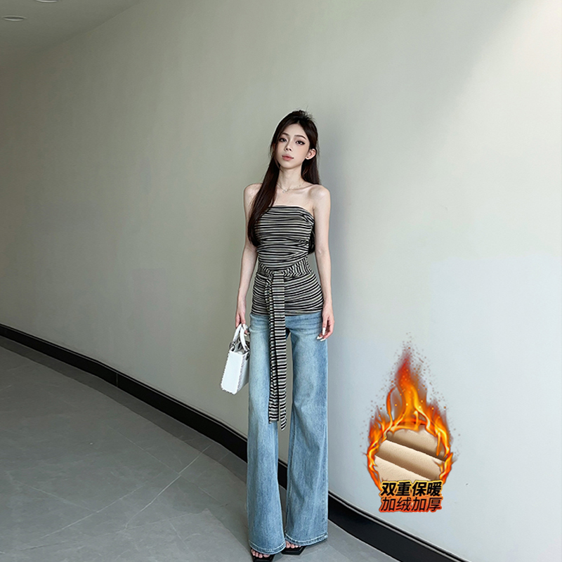 清新蓝调低腰微喇牛仔裤女