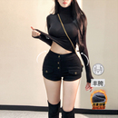 高腰紧身显瘦热裤 李李服饰性感辣妹丰胯加绒牛仔短裤 女2025年冬季