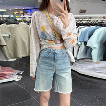 李李服饰蓝色毛边五分牛仔裤女2025夏季新款高腰休闲百搭显瘦短裤