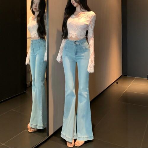 超绝腰臀比微喇牛仔裤女