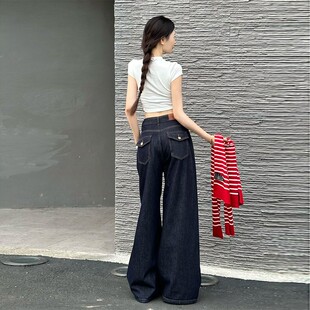 脚垂感牛仔裤 李李服饰丹宁阔腿裤 高腰宽松大裤 新款 女2026夏季