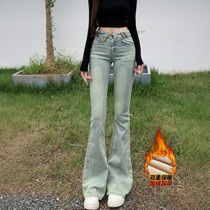 弹力字母翻腰微喇裤女2025夏季