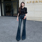 喇叭裤 新款 女低腰2026年春季 李李服饰蓝灰色小个子微喇牛仔裤