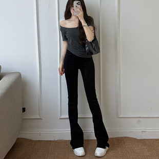 高腰显瘦显高长裤 新款 女2026夏季 李李服饰黑色百搭马蹄牛仔裤