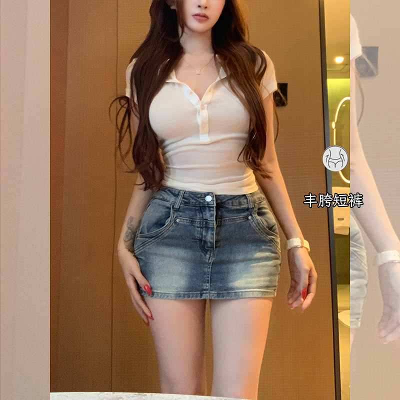 李李服饰显腿长牛仔丰胯短裤女2026夏季薄款修身掐腰辣妹半身裤裙
