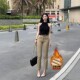 李李服饰加绒卡其色老钱风九分直筒牛仔裤 高腰九分裤 女25冬季 新款