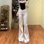 长裤 李李服饰韩女气质白色微喇牛仔裤 高腰修身 基础款 女26春季