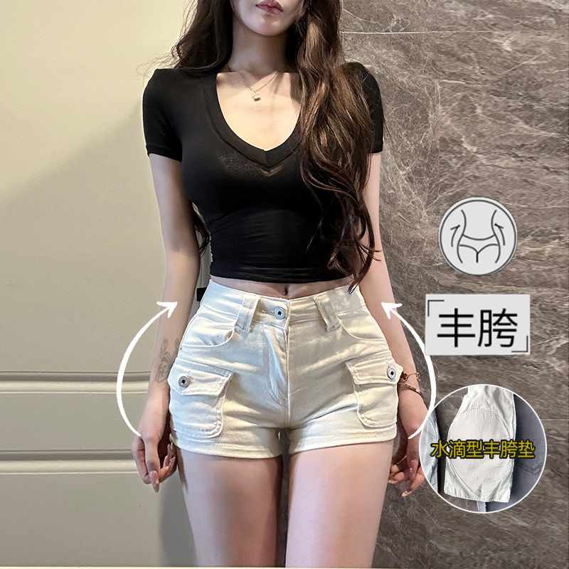 辣妹奶白纯欲低腰牛仔短裤