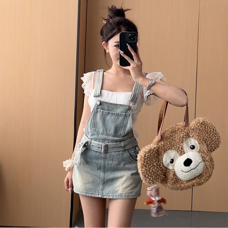 李李服饰甜美减龄牛仔背带裙女2025秋季新款设计感收腰包臀短裤裙