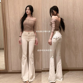高腰加长提臀喇叭长裤 李李服饰白色女士微喇牛仔裤 女2026春季