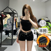李李服饰加绒低腰铆钉丰胯牛仔超短裤 紧身显瘦热裤 女2026冬季 新款