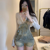 李李服饰纯欲俏皮破洞牛仔背带短裤 显瘦热裤 女2026年冬季 收腰修身