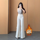 李李服饰加绒白色阔腿牛仔裤 女 高腰显瘦百搭阔腿裤 女2026冬季 新款