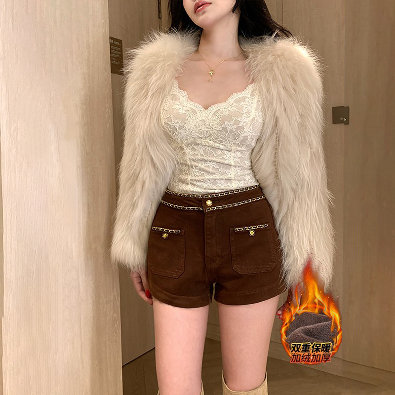 李李服饰小香风链条加绒牛仔短裤女2026冬季修身包臀显瘦气质靴裤,女装/女士精品,短裤,淘宝优惠券,粉丝福利购,淘宝优惠卷