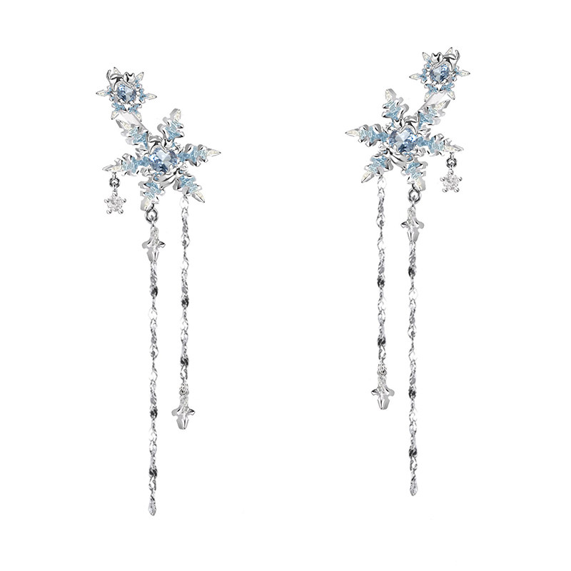 thumbnail for MASW Maxiu original design winter romantic blue snowflake cat ear clip high-end niche fringe ear bone clip