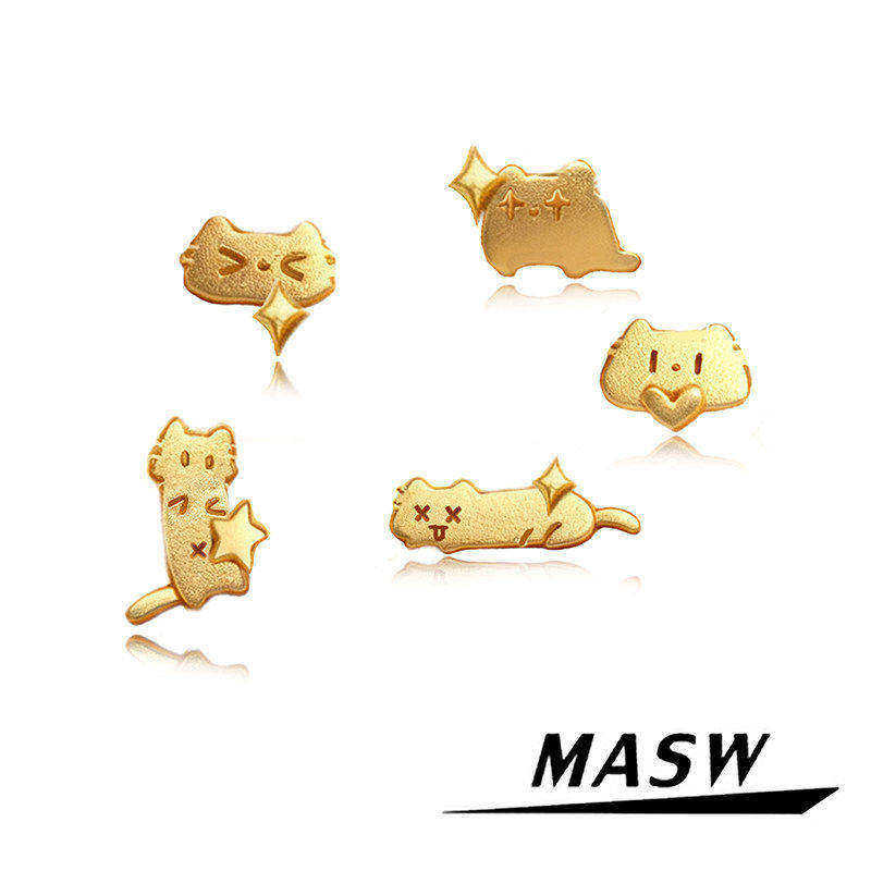 MASW麻秀原创设计925银针创意搞怪饼干猫咪耳钉卡通小众百搭耳环