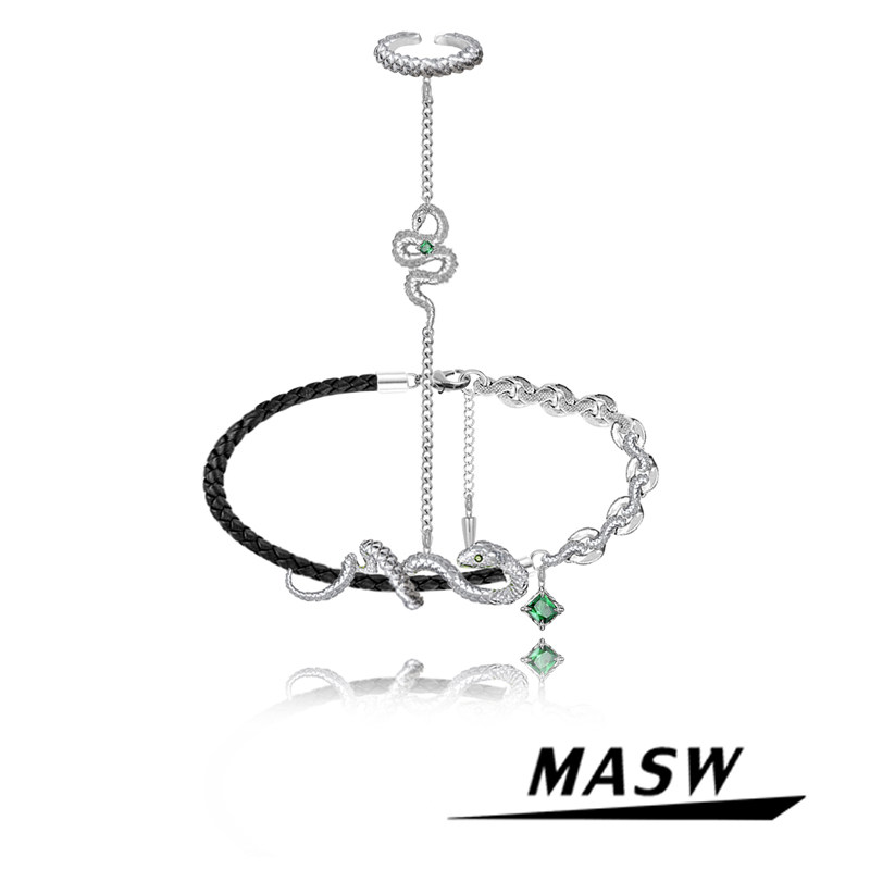 MASW麻秀原创ins小众设计个性戒指一体蛇型手链复古女夏嘻哈街头