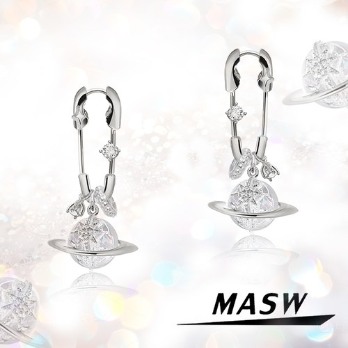 MASW麻秀轻奢回形针土星吊坠耳环