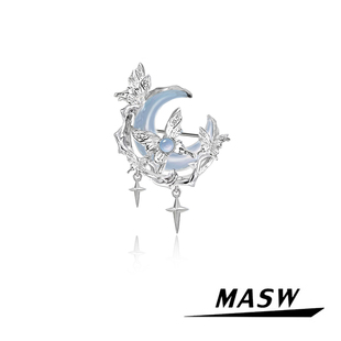 MASW麻秀原创设计蝶舞系列清冷高级感蓝色月亮胸针轻奢蝴蝶配饰新