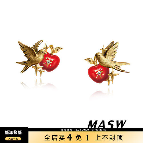 MASW麻秀立体飞鸟复古轻奢耳钉