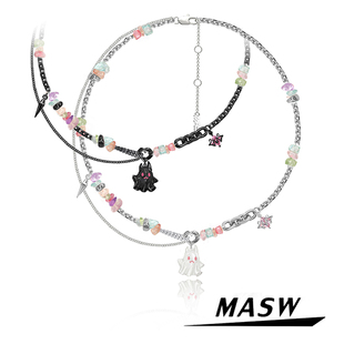 MASW麻秀原创设计狂欢派对系列甜酷小恶魔锁骨链暗黑小幽灵颈链潮