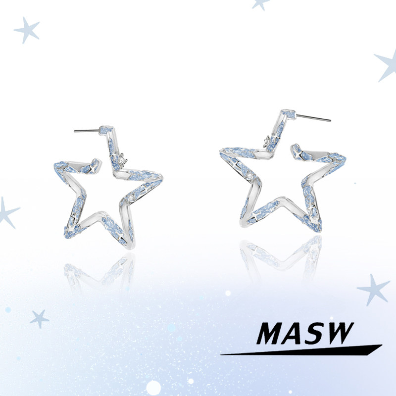 MASW麻秀原创设计星星相吸夸张个性五角星星耳钉甜酷肌理纹耳饰新