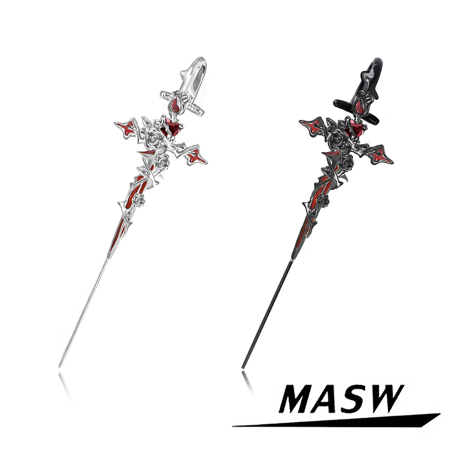 MASW麻秀原创设计荆棘系列潮酷十字架穿刺耳针小众暗黑辣妹耳饰新