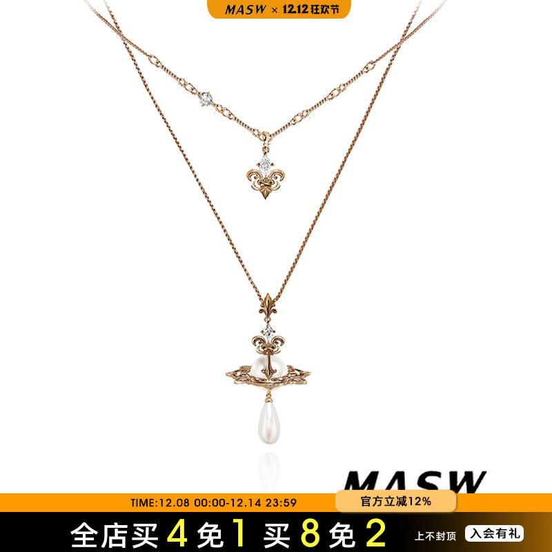 MASW麻秀复古爱心锁新款项链