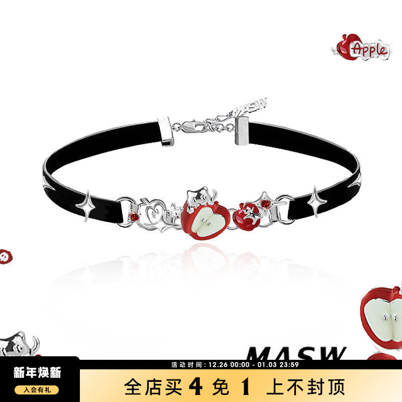 MASW麻秀珐琅苹果猫猫项链choker