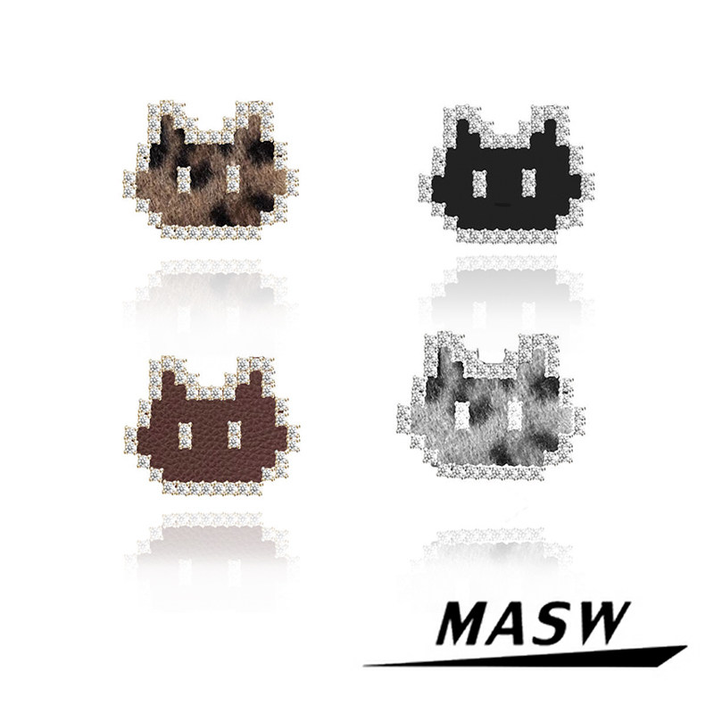 MASW麻秀原创设计精致创意个性猫咪耳钉小众高级感像素小猫耳饰潮