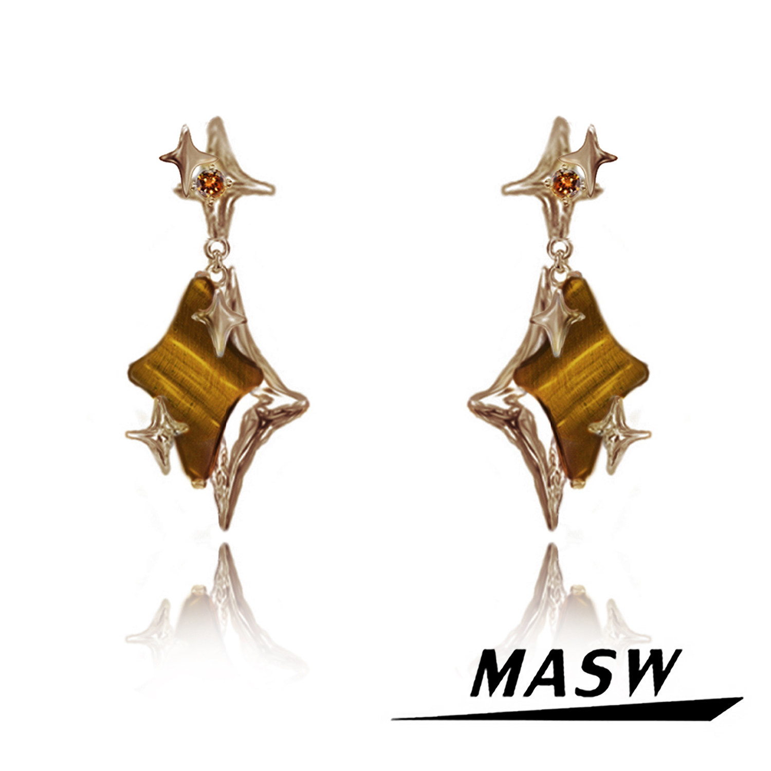 MASW麻秀原创设计怀旧系列法式星芒耳饰秋冬美拉德风格银针耳饰潮