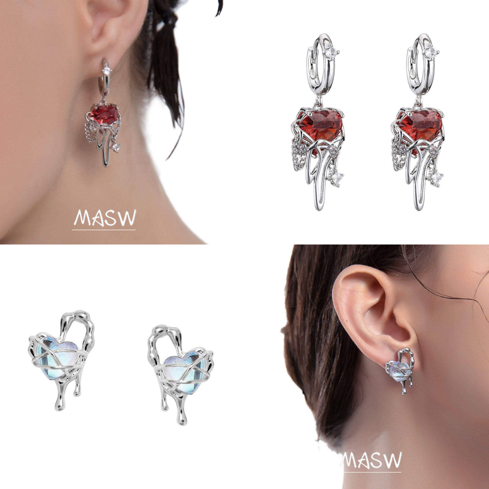 MASW麻秀原创设计溶滴天鹅爱心耳钉女通勤高级感小众耳环气质耳饰,饰品/流行首饰/时尚饰品新,耳钉,淘宝优惠券,粉丝福利购,淘宝优惠卷