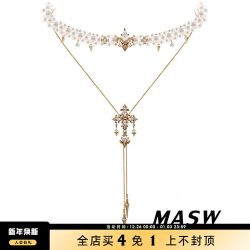 MASW麻秀时尚镂空鸢尾花珍珠项链