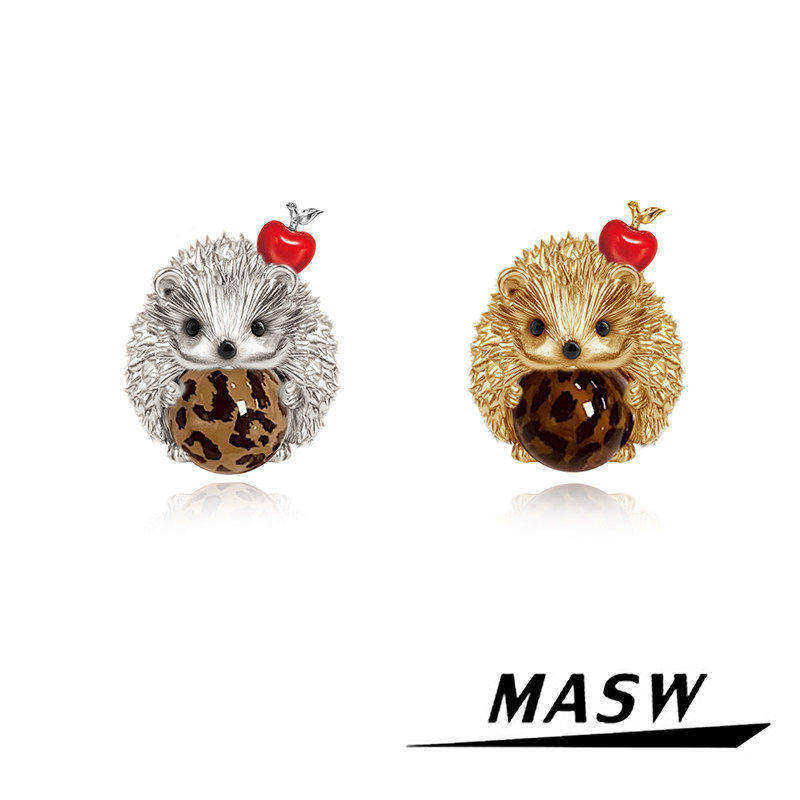 MASW麻秀原创设计萌翻了超可爱小刺猬耳钉小众高级感金属纹理耳饰
